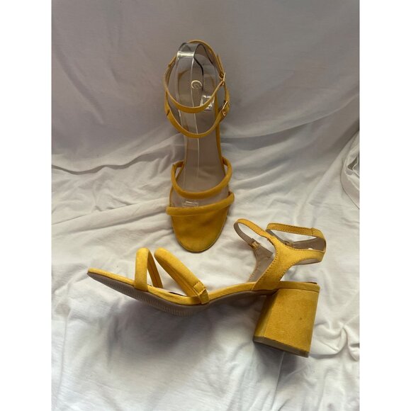 Yellow Block Heel Strappy Sandals Size 11 Womans Faux Suede - Picture 1 of 7